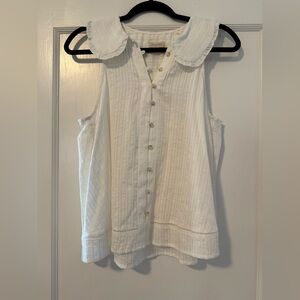 Pilcro Cream Textured Sleeveless Button-Front Top with Peter Pan Collar